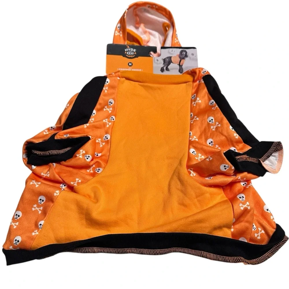 Hyde and Eek Halloween Pet Cropped Hoodie medium‎ orange with white skulls  NWT